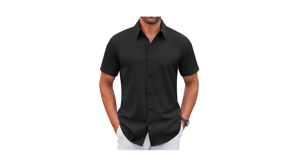 Coofandy Mens Short Sleeve Button Down Shirts Stretch Untucked Dress