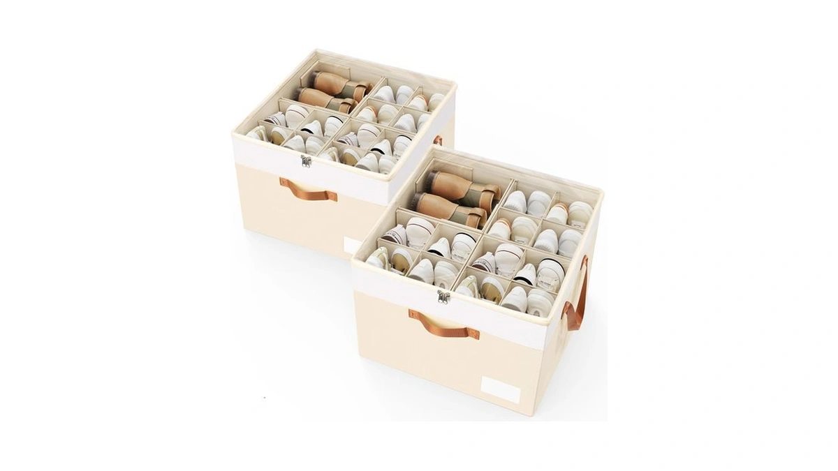 Criusia Shoe Organizer For Closet, 2 Pack Foldable Shoe Storage