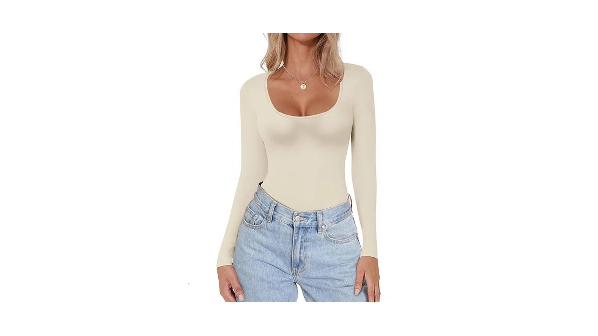 Ekouaer Women Long Sleeve Shirt Scoop Neck Tops Fitted Thermal