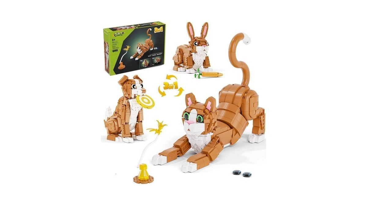 Glikid 3-in-1 Orange Cat Building Set, Build A Cat, Dog