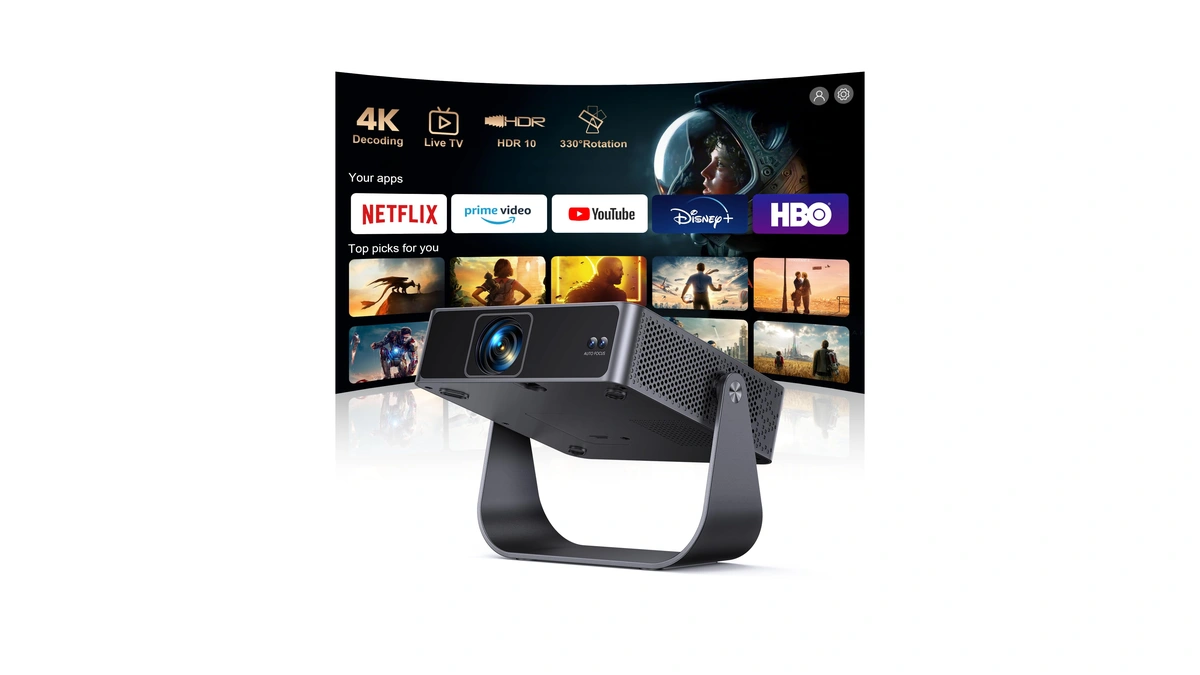 [official Apps & Live Tv & 330° Stand]smart Mini Projector