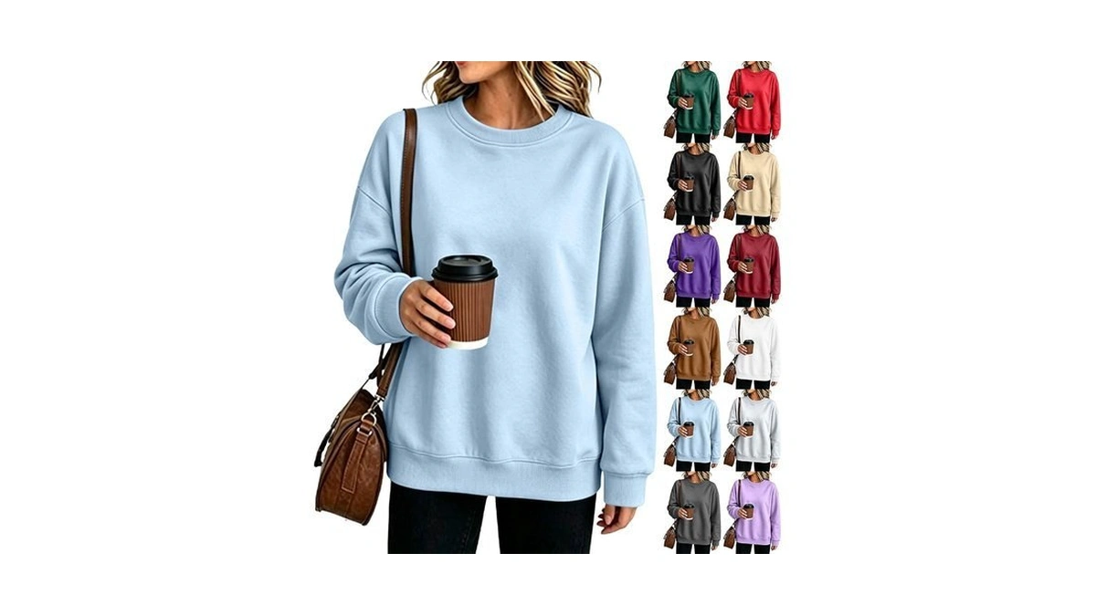 Crew Neck Sweatshirts Women Basic Fit Oversized Fleece Trendy Sweatshirts