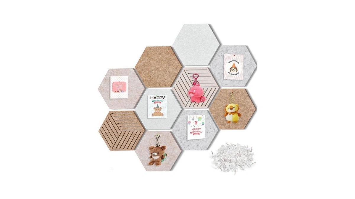 Fwpelt Hexagon Cork Boards For Walls Self Adhesive, 10 Pack