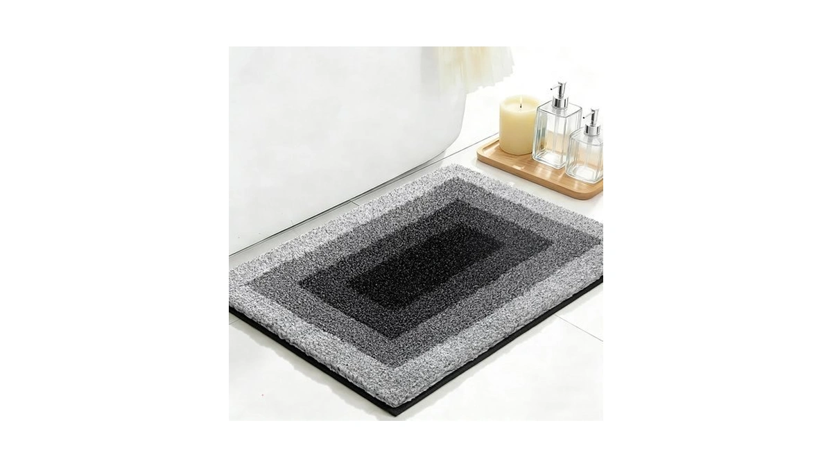 Rora Black Bathroom Rugs Non Slip Washable 18x24 Absorbent Bath