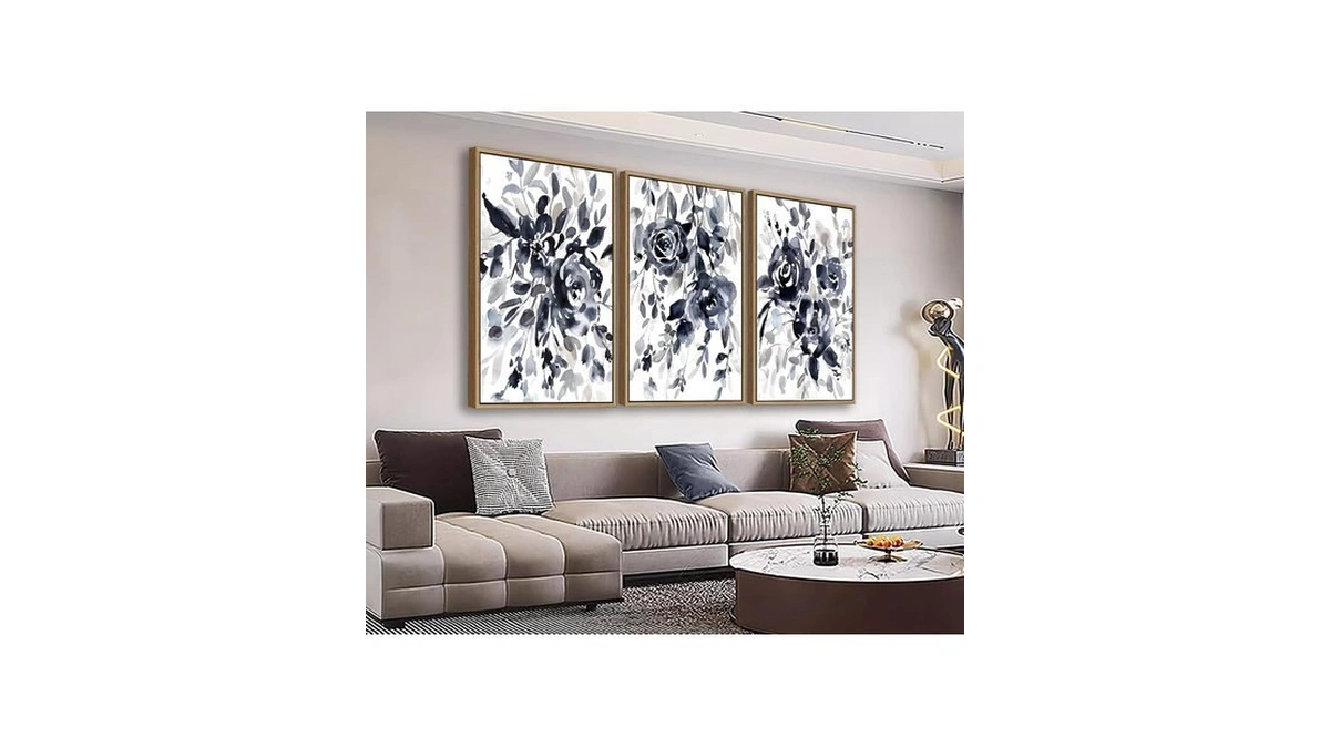 Large Framed Indigo Flowers Wall Art, Deep Blue Rose Picture,