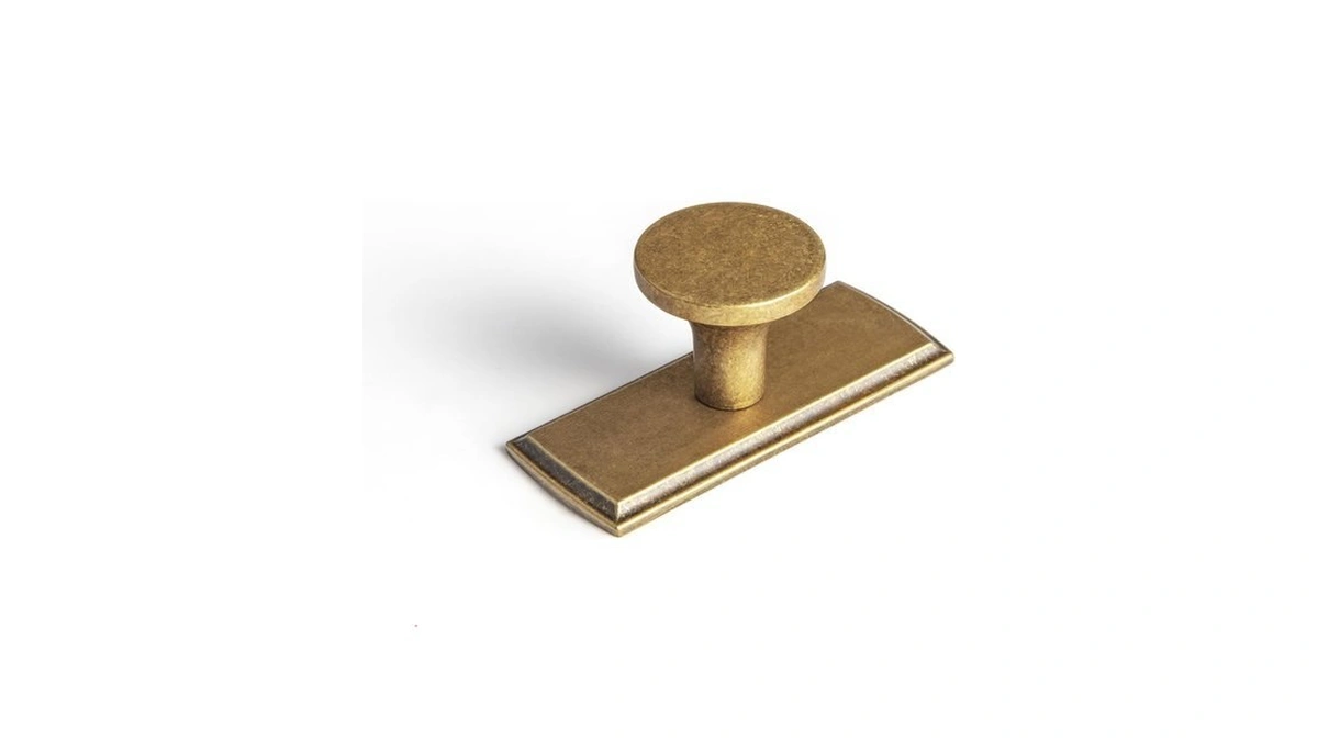 Goo-ki 1.1 Inch Diameter Antique Brass Cabinet Knob With Backplate