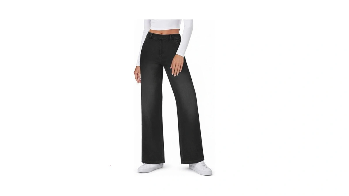 Dlooda Womens Jeans Stretchy Wide Leg High Waist Pull On