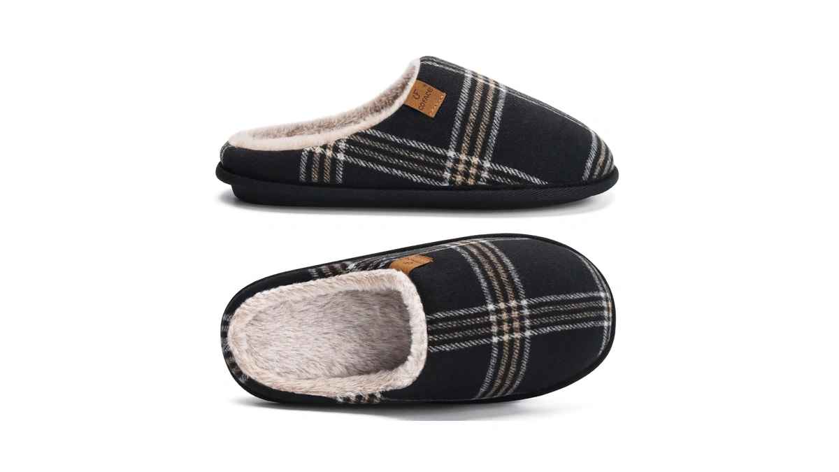 Coface Mens Cozy Memory Foam Scuff Slippers Warm Slip On