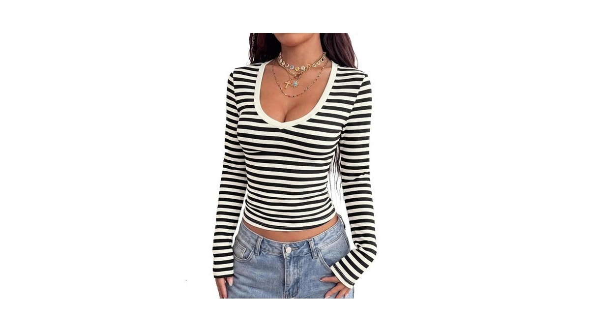 Kirundo Stripe Fall Long Sleeve Shirts For Women V Neck
