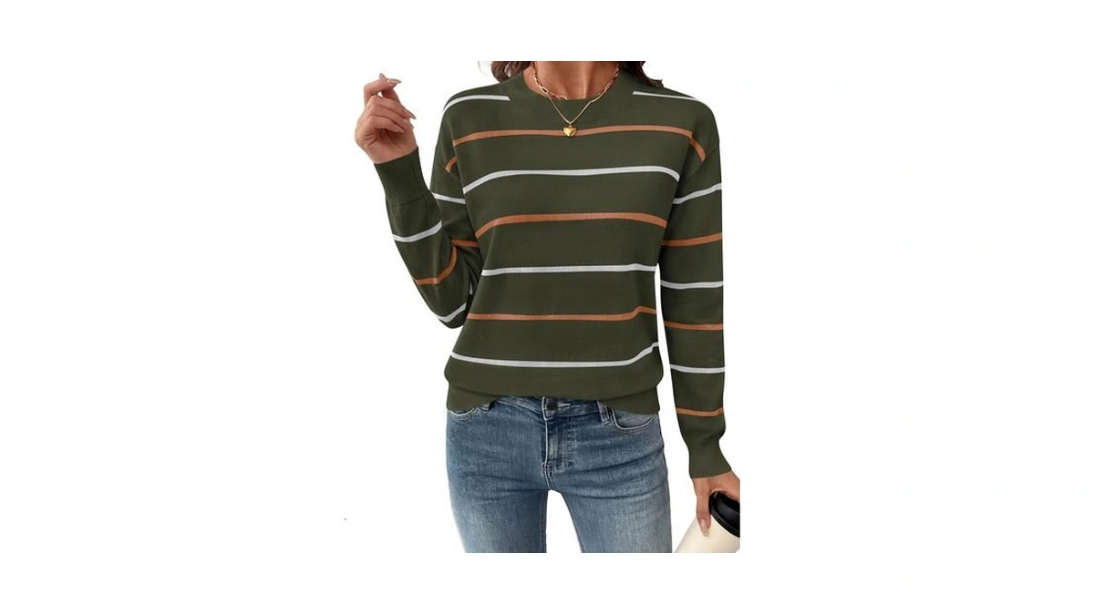 Prettygarden Womens Sweaters 2026 Cute Striped Pullover Tops,army Green,s