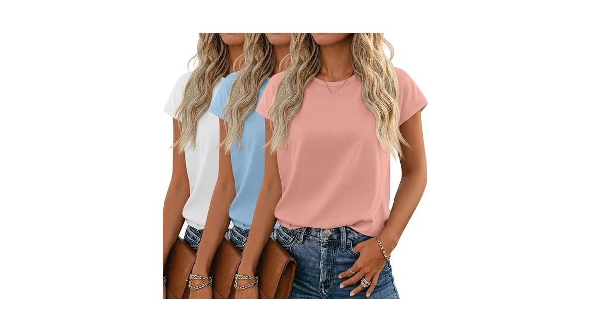 Huukeay 3 Pack Womens Cap Sleeve Tops Summer, 3-color, Large