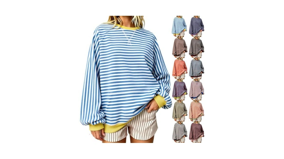 Oversized Striped Sweatshirt For Women Crewnecks Sweatshirt No Hood