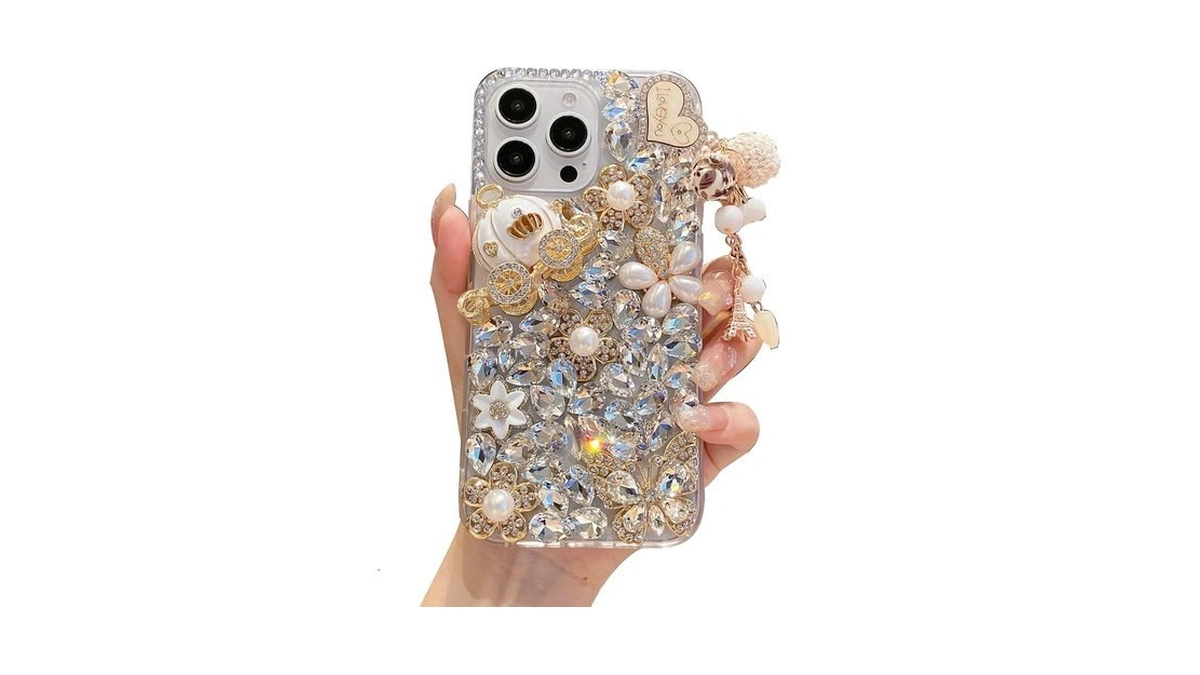 Ifilove For Iphone 15 Plus Bling Diamond Butterfly Flower Case