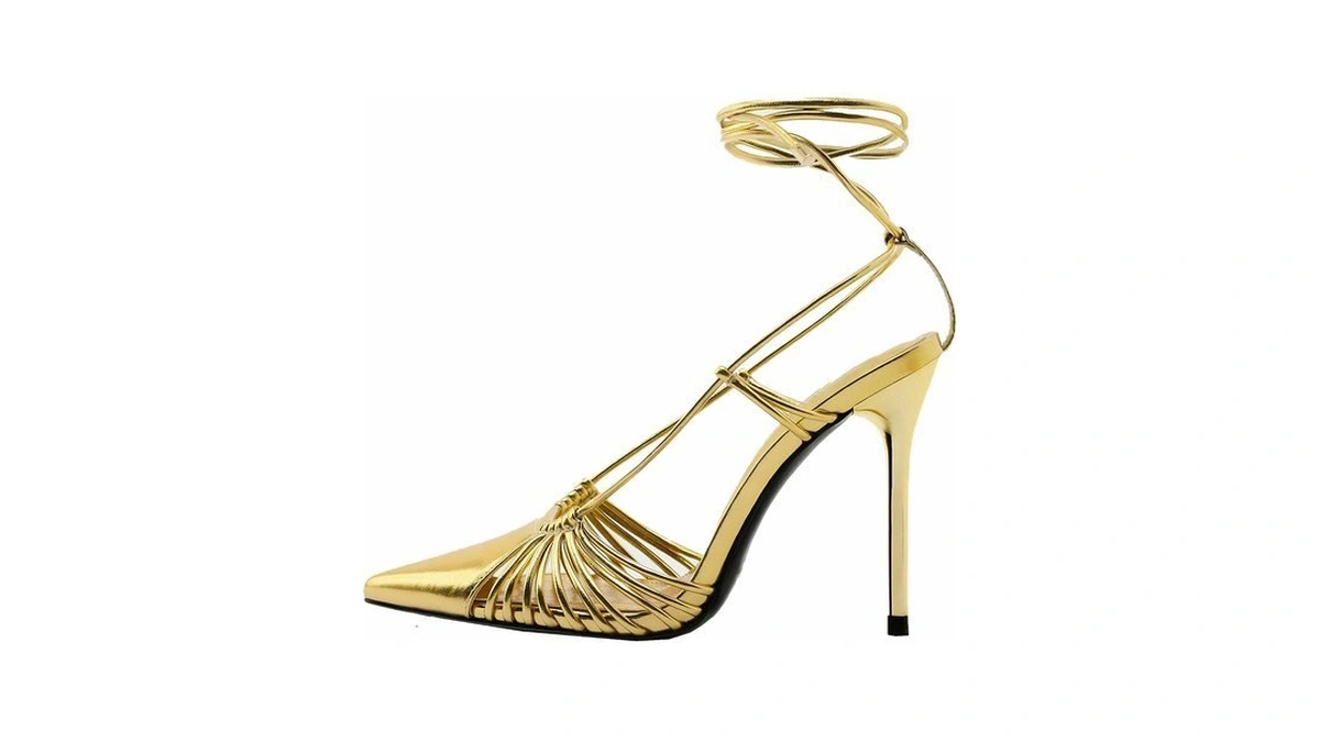 Yiya Women's Metallic Gold Closed Pointed Toe Slingback Sandals Lace-up