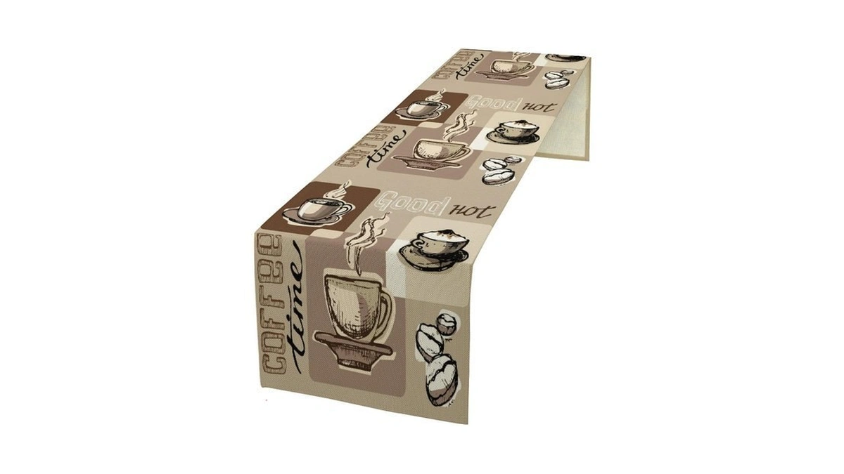 Coffee Table Runner,vintage Style Coffee Cup Bean Abstract Theme Pattern