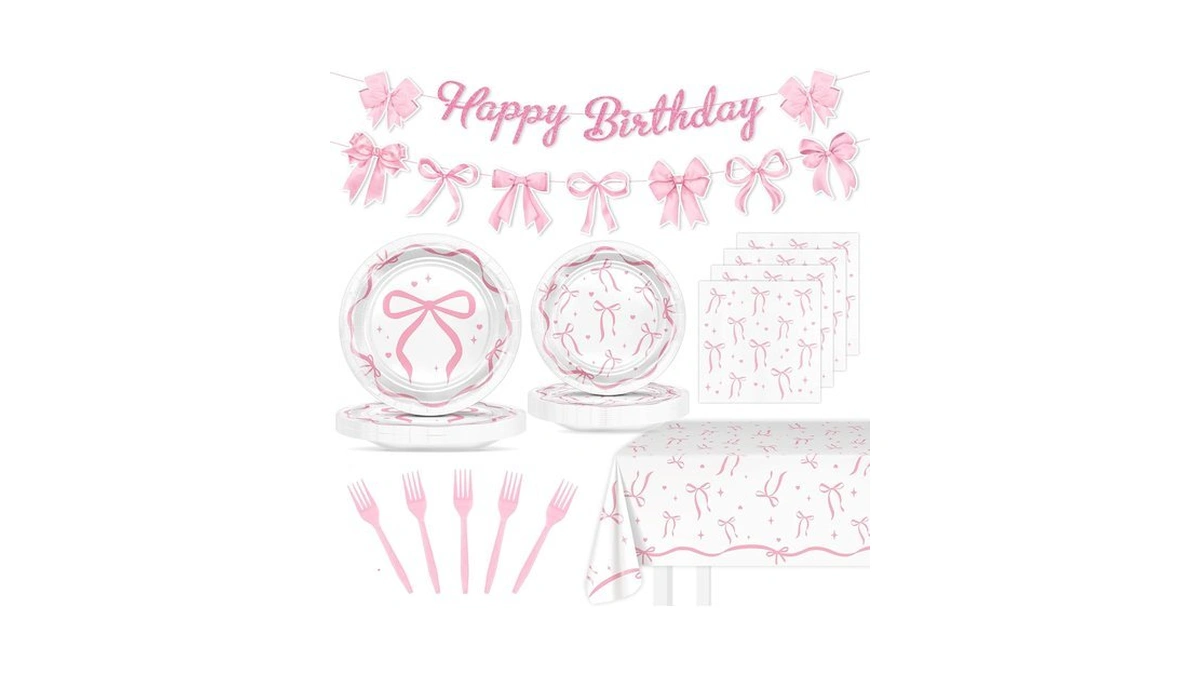 Lecheme Pink Bow Birthday Decorations Elegant Coquette Party Supplies Pink
