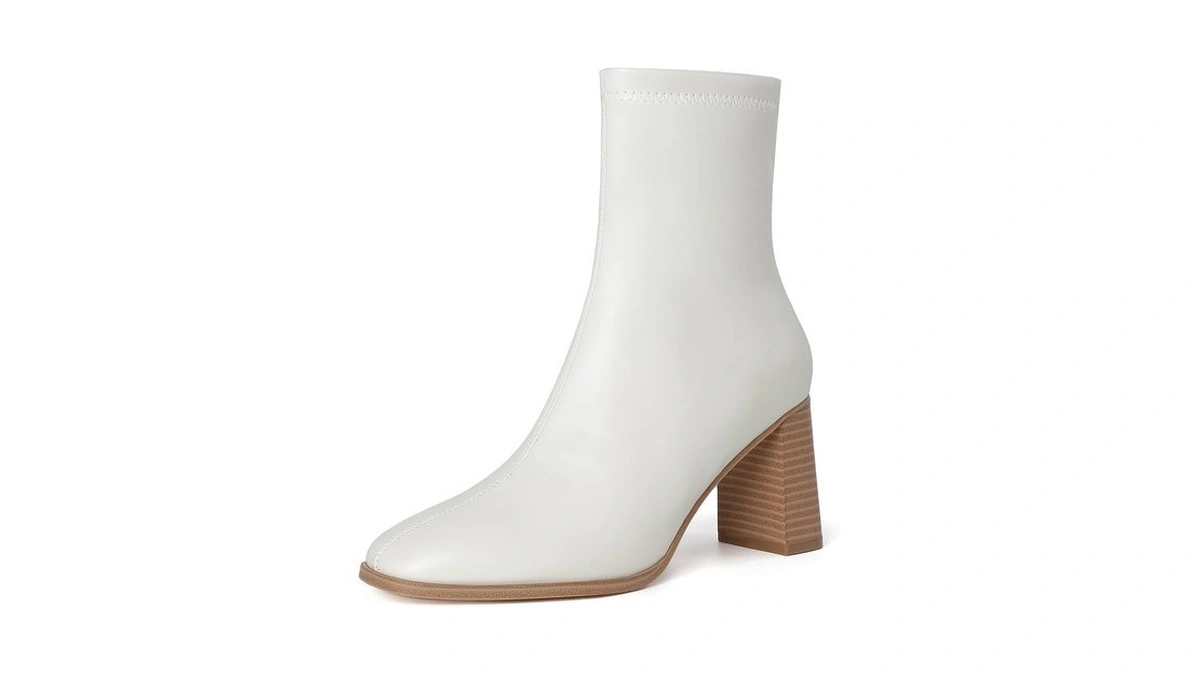 Goupsky White Ankle Boots For Women Chunky Block Heel Boots