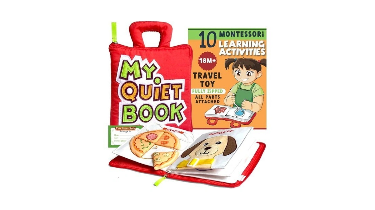 Bavy My Quiet Book, Busy Board With 10 Montessori Activities,