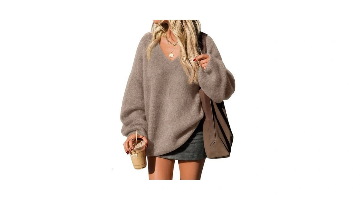 Trendy Queen Womens Oversized Chunky Knit V Neck Fall Sweater