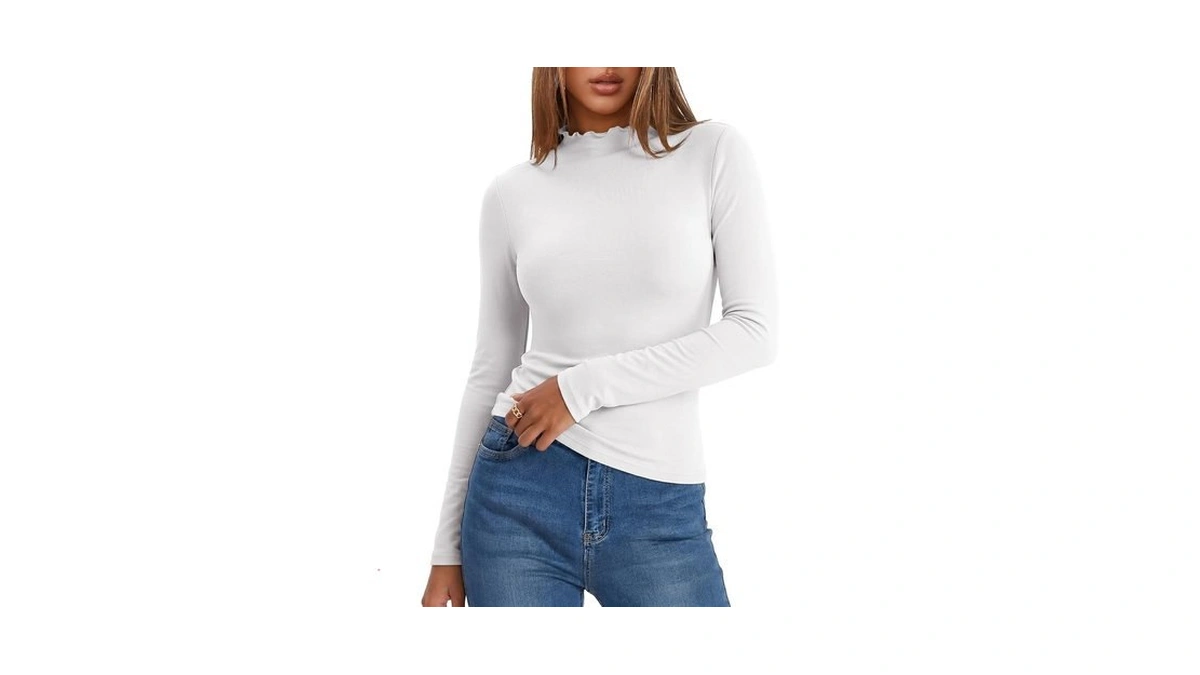Anrabess Womens Long Sleeve Thermal Shirts Mock Neck Tops,white,m