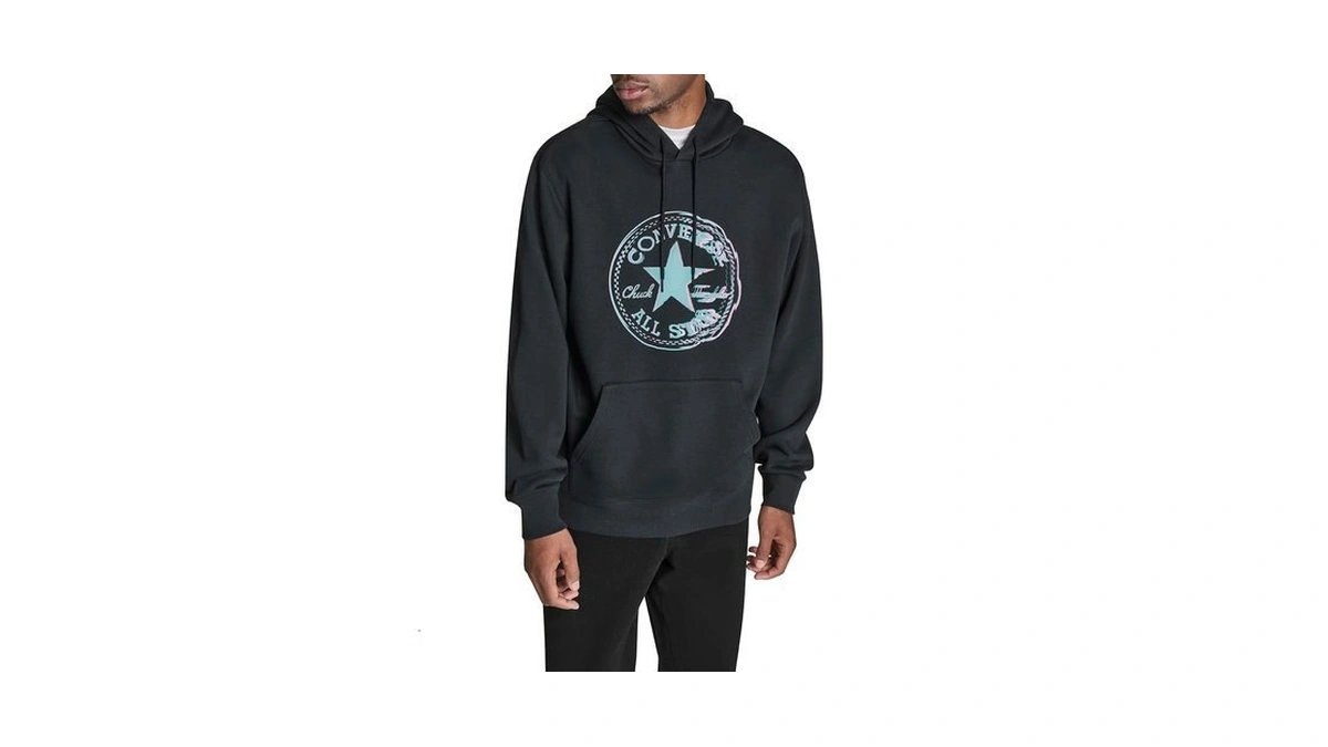Converse Men's Distorted Chuck Patch Drawstring Hoodie, Black, Xxl