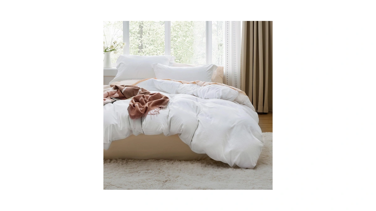 Bedsure Prewashed Duvet Cover King, Cotton-like Soft Bedding Set, White
