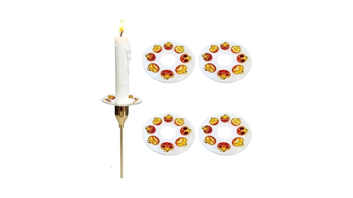 Vgeuna 4 Pieces Patterned Glass Bobeches For Candlestick Holder, Halloween