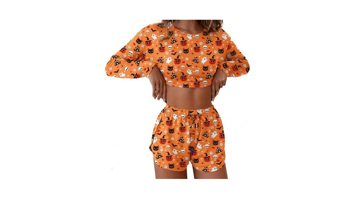 Ekouaer Pajama Set Sexy Lounge Set Split Shorts Pjs Orange
