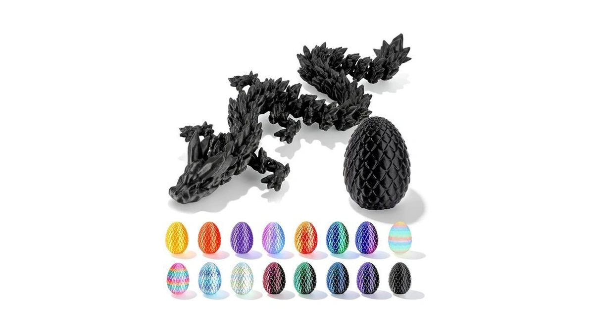 Cybermaker 12in 3d Printed Dragon Egg, Articulated Dragon Toy (black)