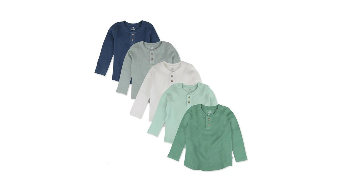 Honestbaby 5-pack Waffle Henley Long Sleeve Shirts For Infant Baby