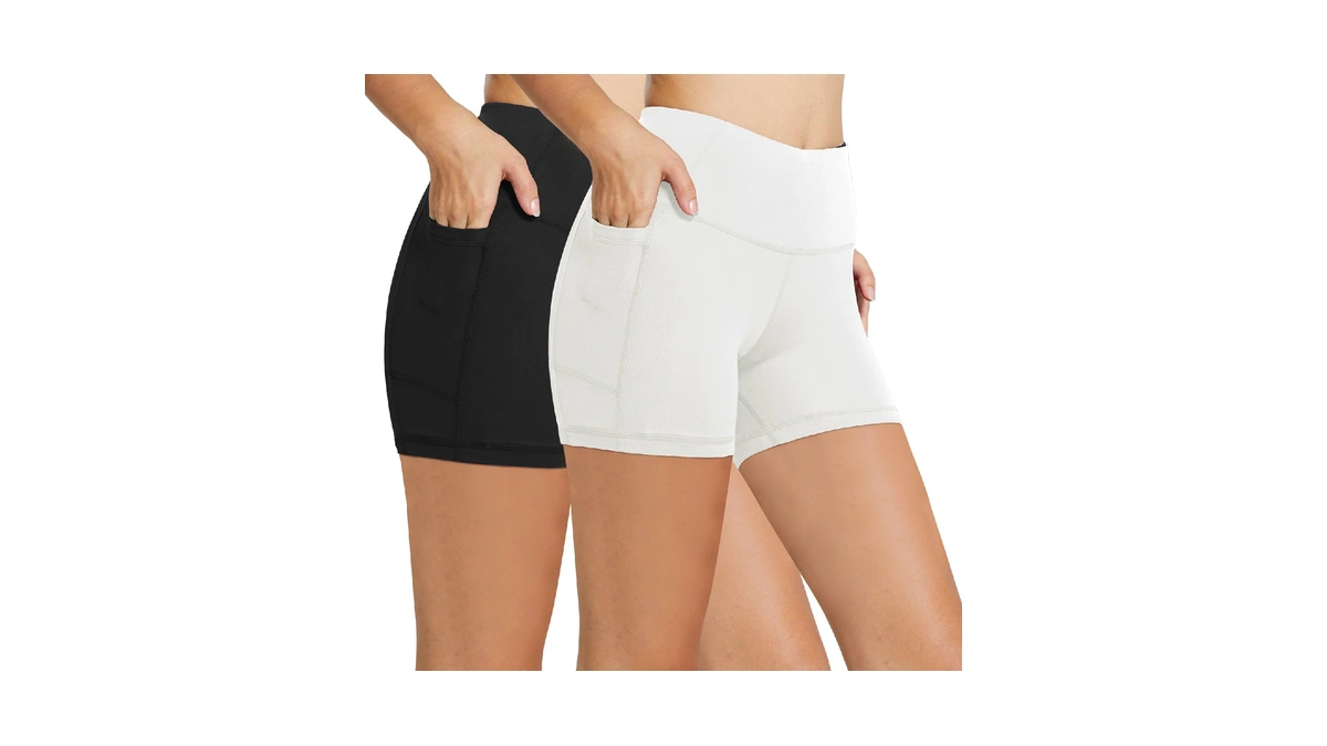 Baleaf Workout Shorts Women 5" Tummy Control 2-pack Black/white M