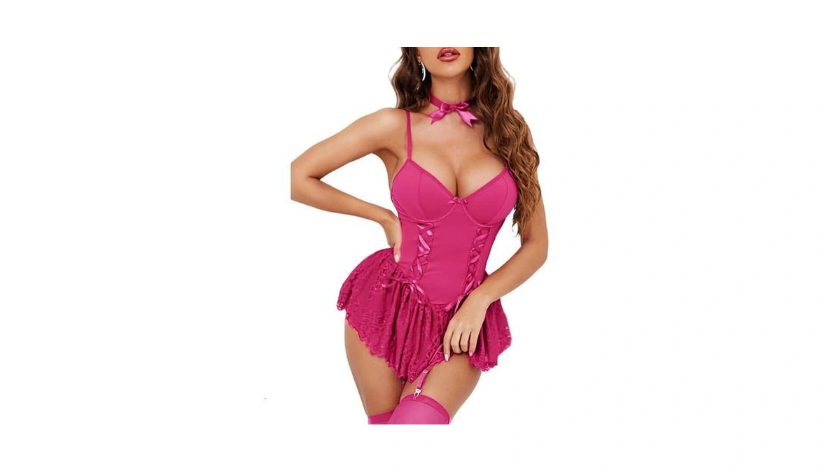 Tidouk Women's Sexy Lingerie Set,4-piece Lace Babydoll Underwire Lingerie Set