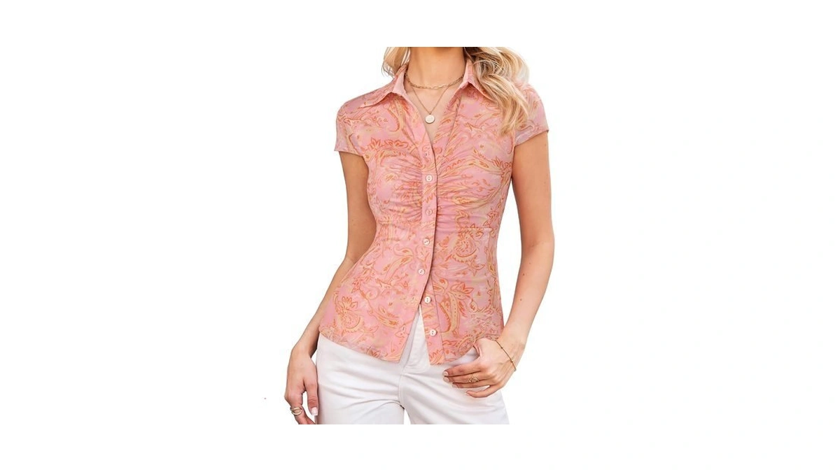 Grace Karin Women Mesh Boho Tops Dressy Casual Blouses Pink