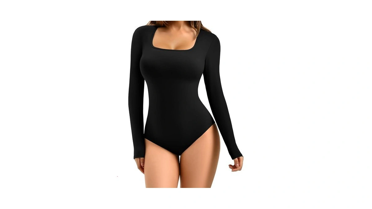 Caditex Long Sleeve Bodysuits For Women Square Neck Basic Tops