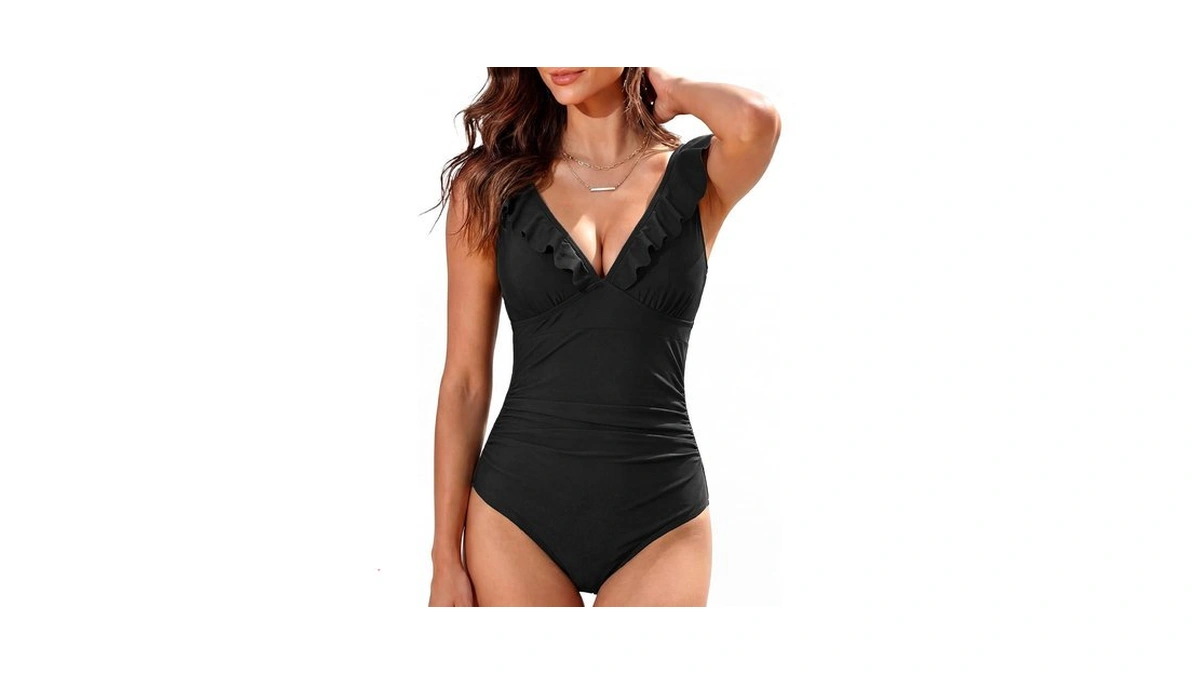 Pleneal Women's One Piece Swimsuit V Neck Tummy Control Bathing