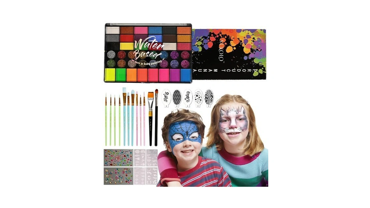Heremakono Face Paint Set - 42 Vibrant Colors With Stencils