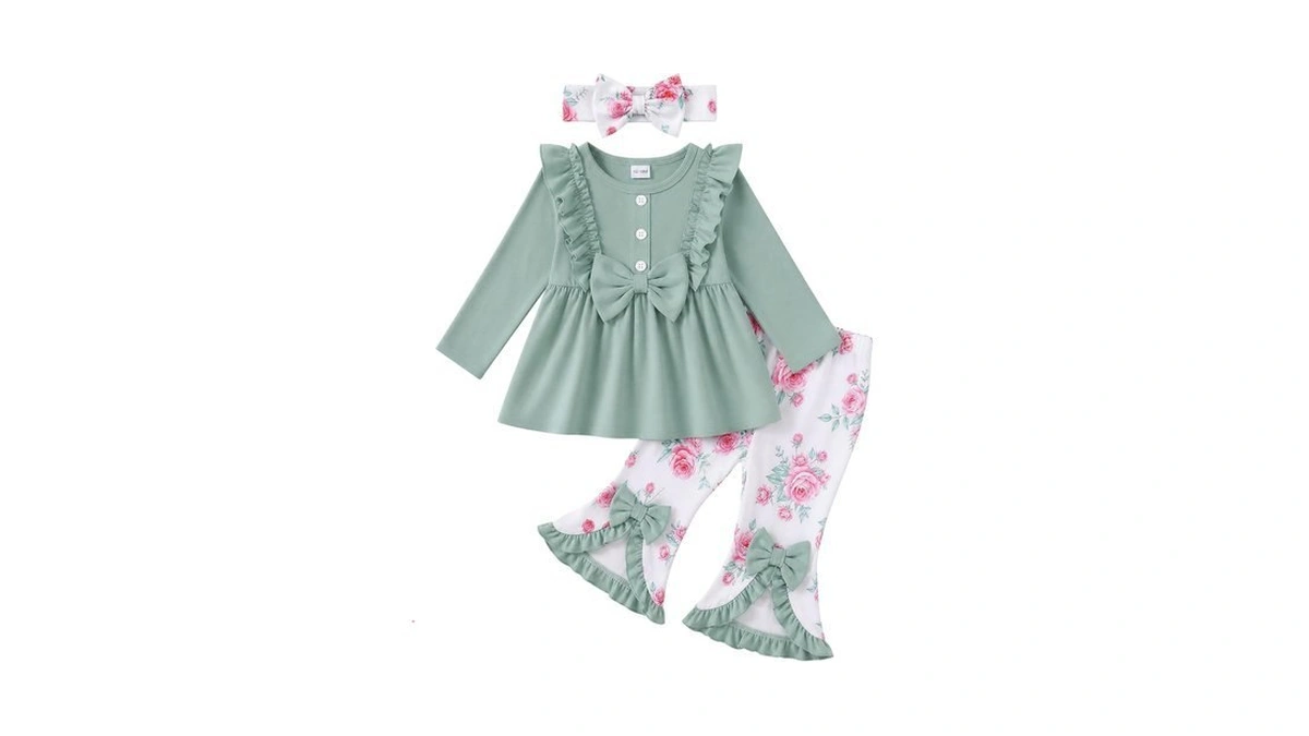 Amawmw Toddler Baby Girl Clothes Ruffle Sleeve Top Flared Pants