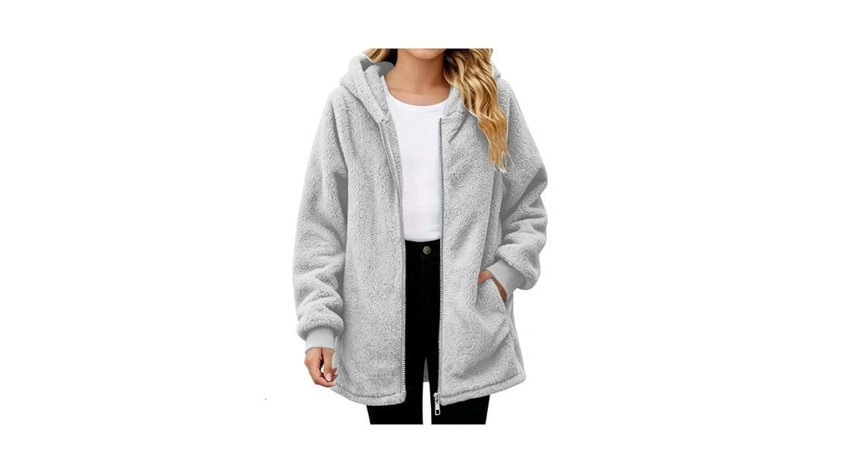 Vxrdju Girls Fleece Jacket Oversized Sherpa Zip Up Hooded Outwear