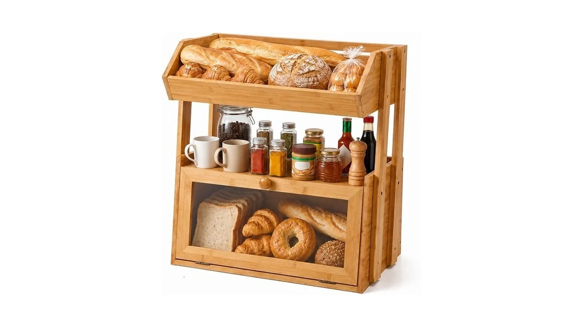 Yankitour 3-tier Bamboo Bread Box For Kitchen Countertop With Fruit