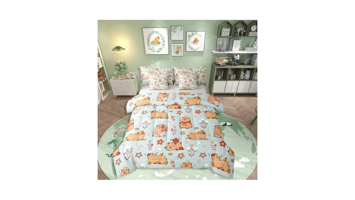 Erosebridal Cartoon Capybara Full Bedding Set 7 Piece Cute Animals