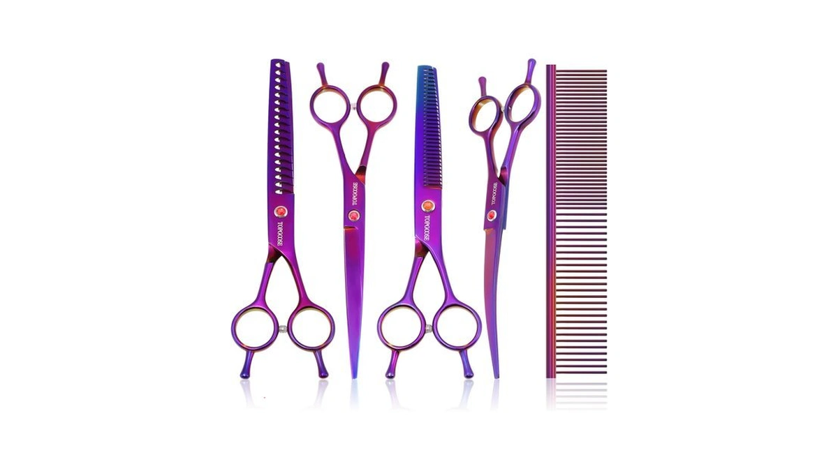 Topgoose Dog Grooming Scissors Kit, Professional 6 In 1 Pet