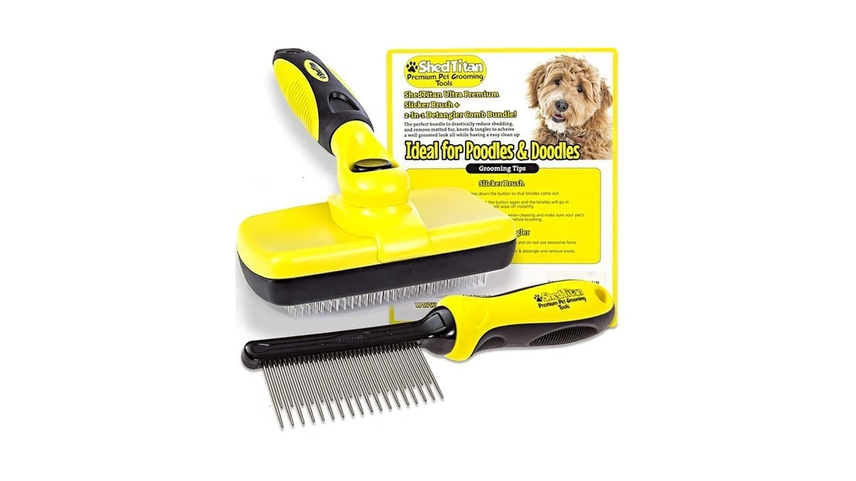 Shedtitan Doodle Brush Slicker For Dogs - Self Cleaning Dog
