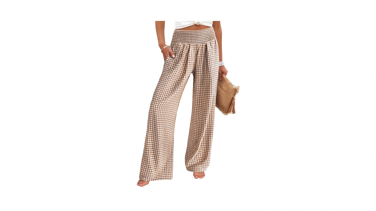 Anrabess Womens Striped Gingham Wide Leg Pala...
