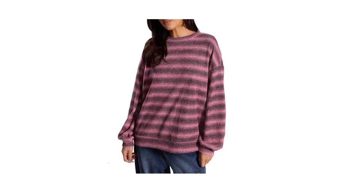 Kirundo Womens Waffle Knit Tops Casual Striped Pullover Shirt(pink, S)