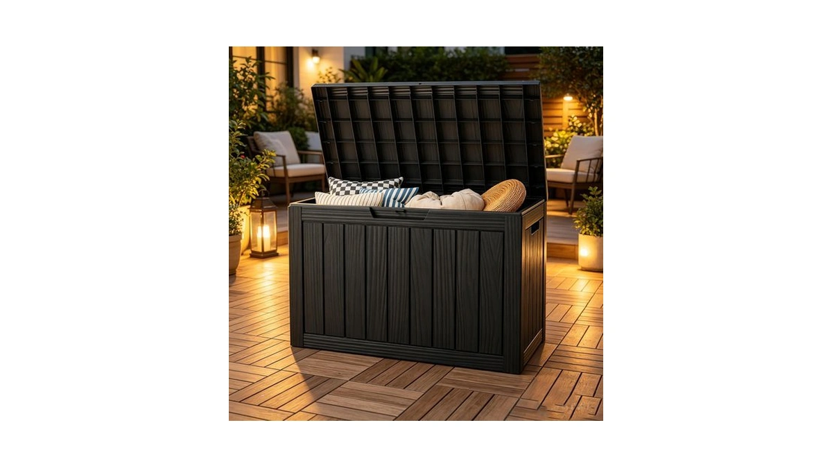 Nbysgo Outdoor Storage Box, Resin Deck Boxes Outdoor, Waterproof Storage