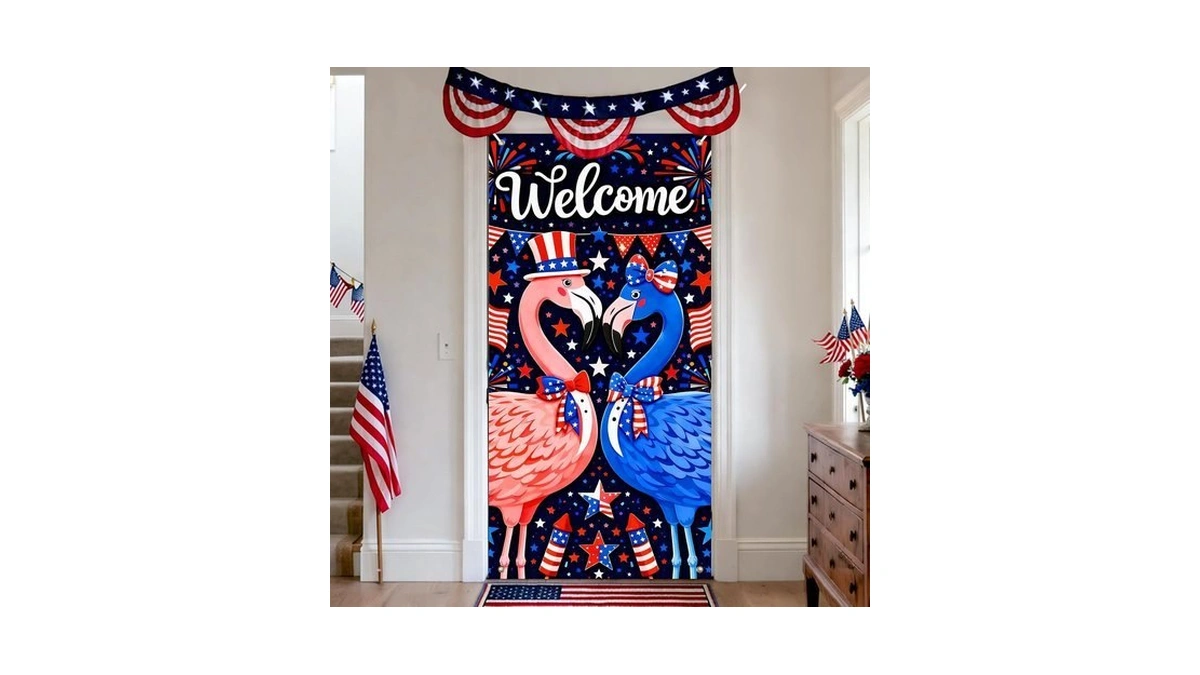 Blissyard Welcome Patriotic Flamingo Door Cover 71x35 Inch 4th Of