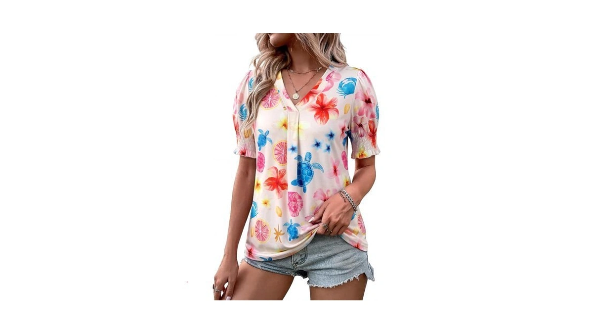 Zxzy Womens Hawaiian Tops And Blouse Ruffle Short Sleeve Floral