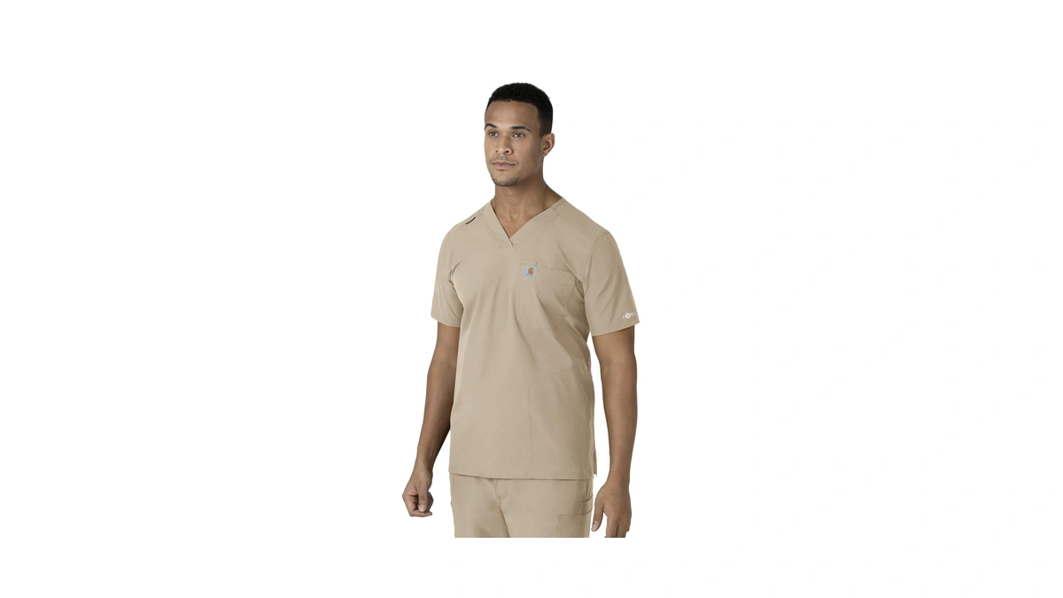 Carhartt Force Essentials Men's V-neck Shirttail Scrub Top, Khaki, 2xl
