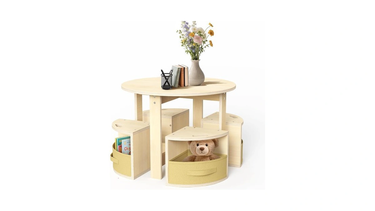 Bbgroundgrm Table And Chair Set With 4 Storage Stools, Round