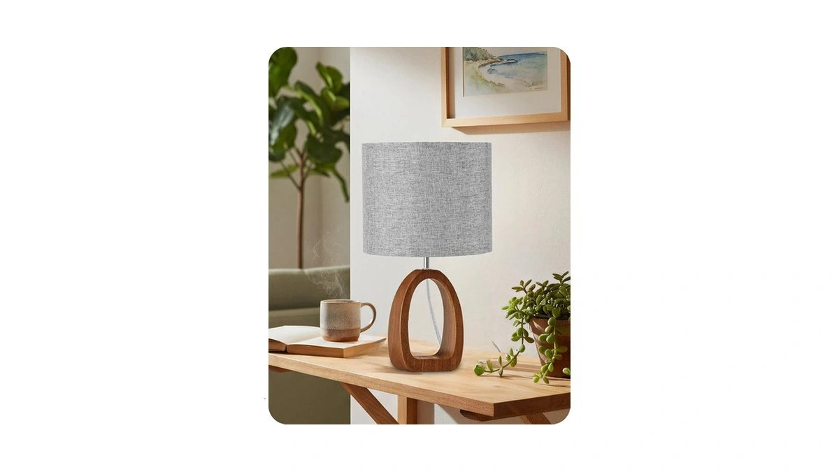 Goebleson Gray Table Lamp, Small Wood Bedside Lamp With Gray